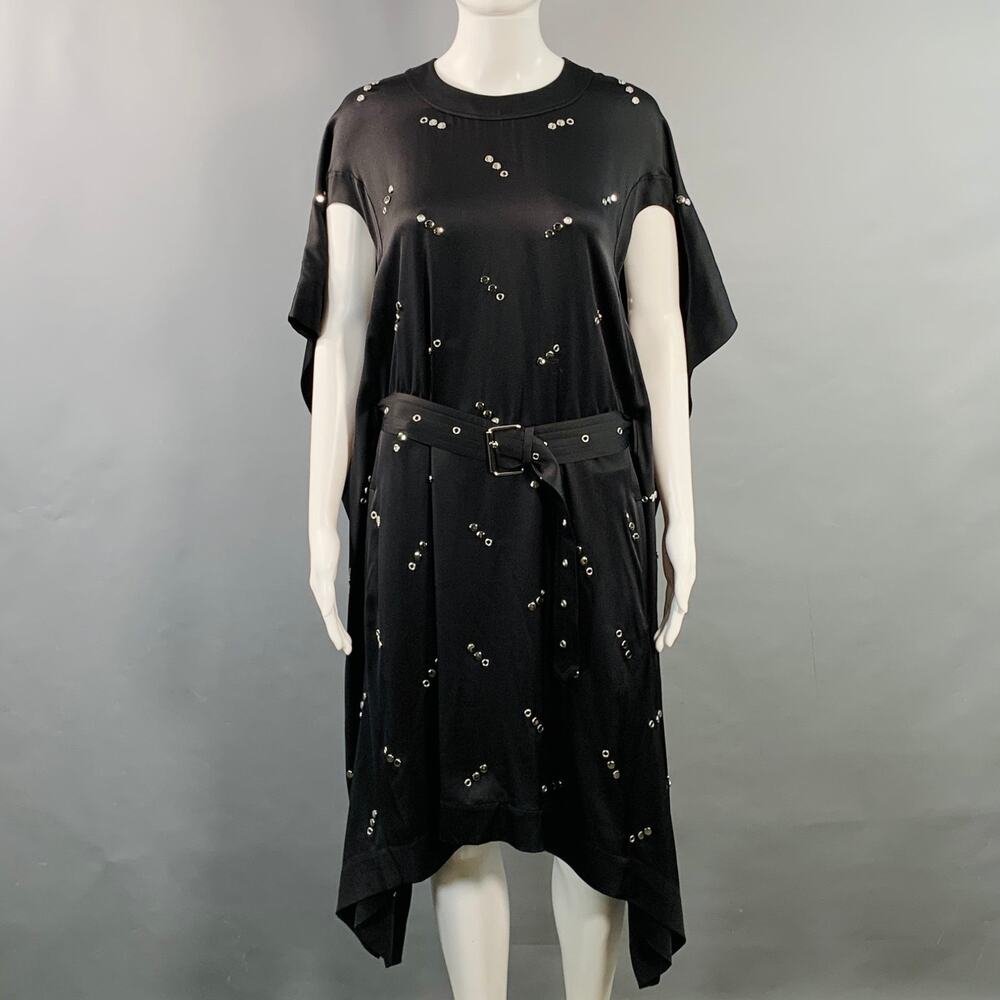 BURBERRY Size S Black Silk Studded Belted Cape Dress
